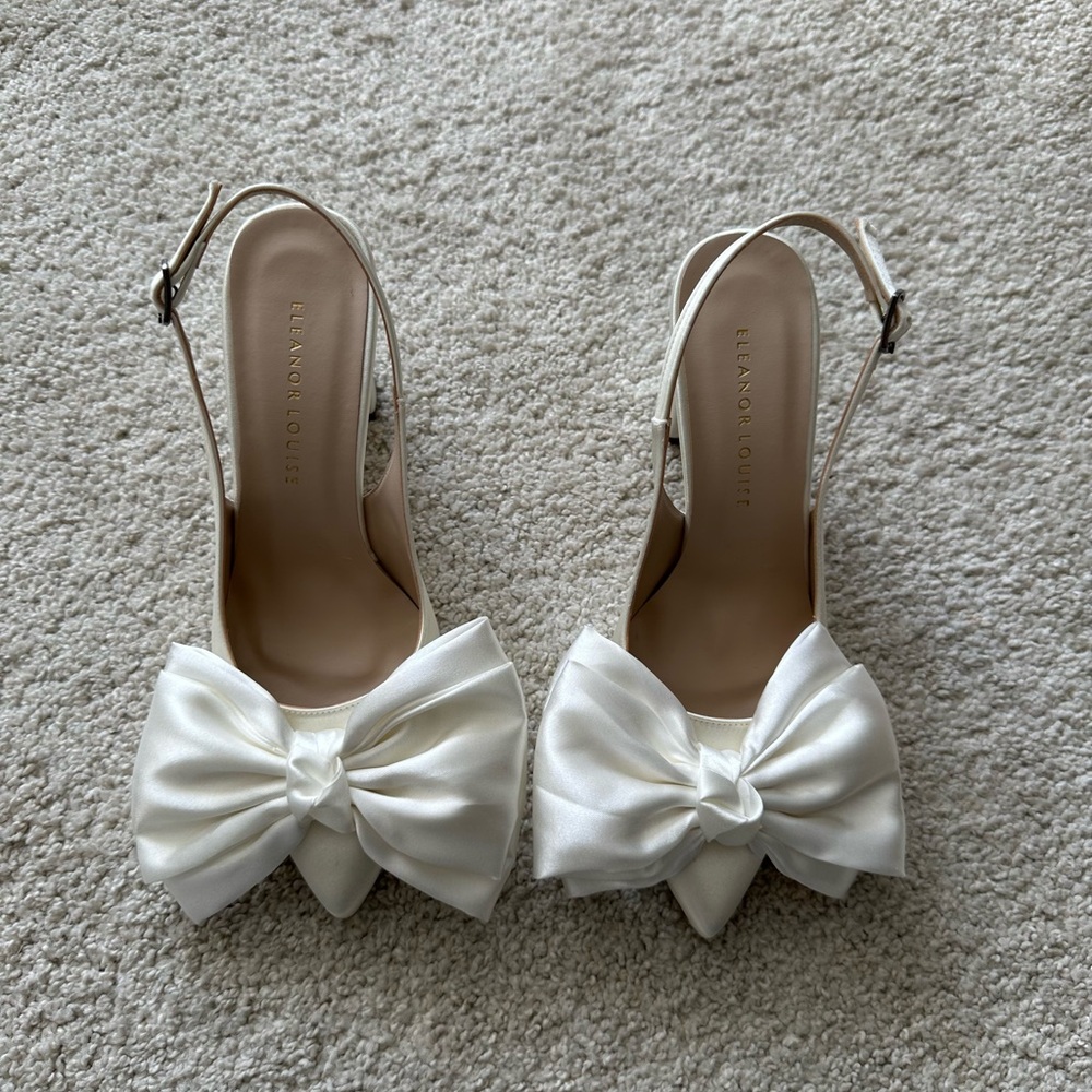 Ivory Satin Bow Bridal Heels - size 37